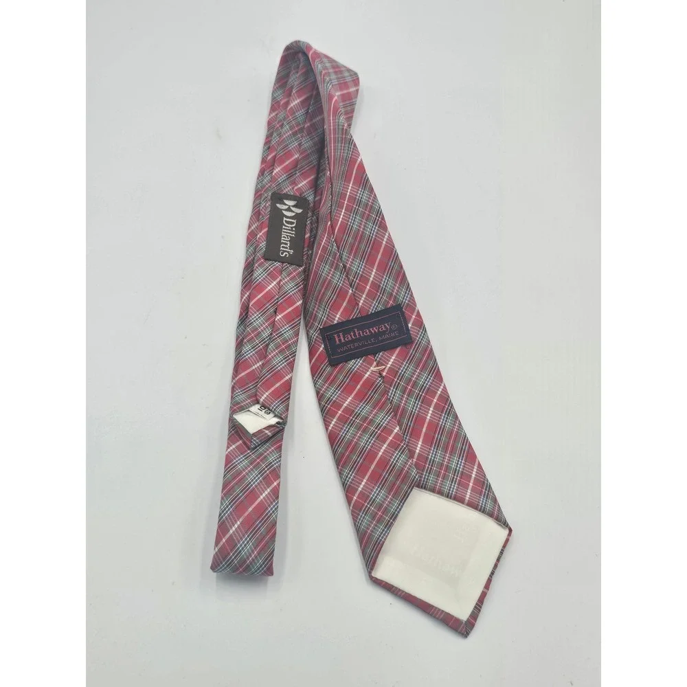 Hathaway Dillards Mens Silk Necktie Red Plaid Check Classic Formal Accessory